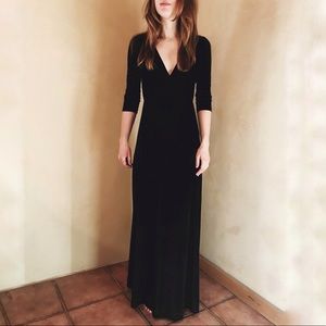 Baltic Born Sophia Black Velvet Maxi Dress Gown 3/4 sleeve XS